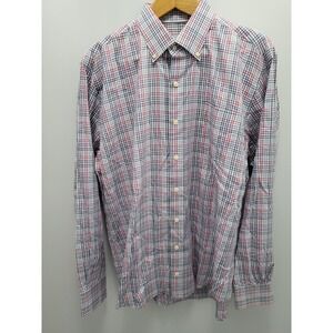 Peter Millar‎ Crown Parkcity Shirt Mens L Tattersall Cotton Silk Red White Blue